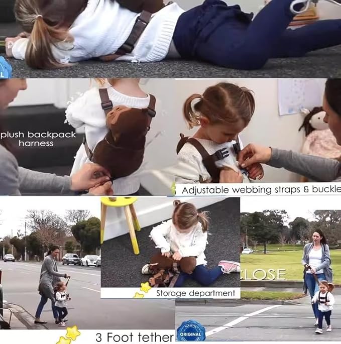 Monkey 2-in-1 Toddler Safety Harness Backpack with Leash - Adjustable Anti-Lost Walking Strap for Ages 3+, Child Safety Harness with Cute Backpack for Boys Girls, Indoor Outdoor Travel (Brown)