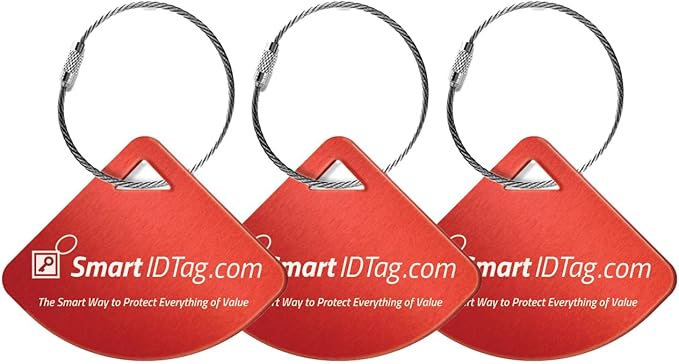 Dynotag® Express Series Solid Metal Web Enabled Smart Bag Tag ID + Steel Loop, Anodized Aluminum with DynoIQ™ & Lifetime Recovery Service (Ruby Red)