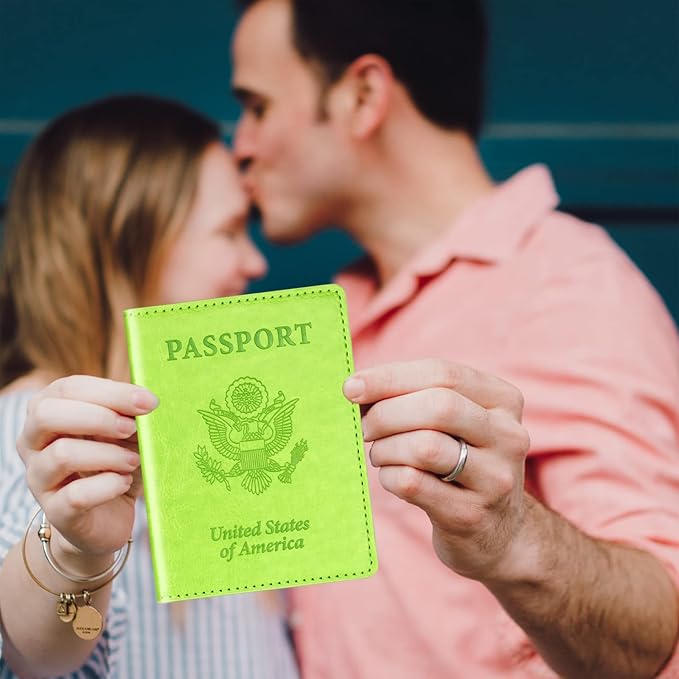 Herain Green & Orange Passport Holder for Travel, Cruise Essentials Passport Wallet Cover Case for Family Women Men, Travel Accessorie Gifts Must Haves Passports Book Protector