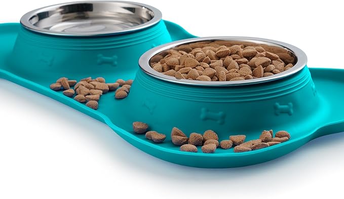 Hubulk Pet Dog Bowls 2 Stainless Steel Dog Bowl with No Spill Non-Skid Silicone Mat + Pet Food Scoop Water and Food Feeder Bowls for Feeding Small Medium Large Dogs Cats Puppies (Large, Green)