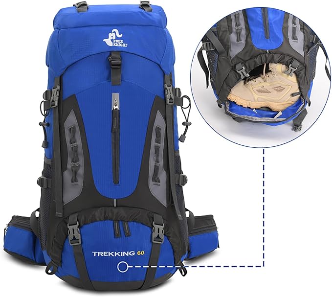 Bseash 60L Hiking Camping Backpack with Rain Cover, Waterproof Large Capacity Outdoor Sport Travel Daypack Climbing Touring (Blue)