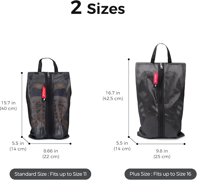 pack all Plus-Sized Shoe Bag for Travel, Water-Resistant Shoe Pouch for Gym, Odor-Resistant Soccer Cleats Bag for Sport (Dual Pocket Version)