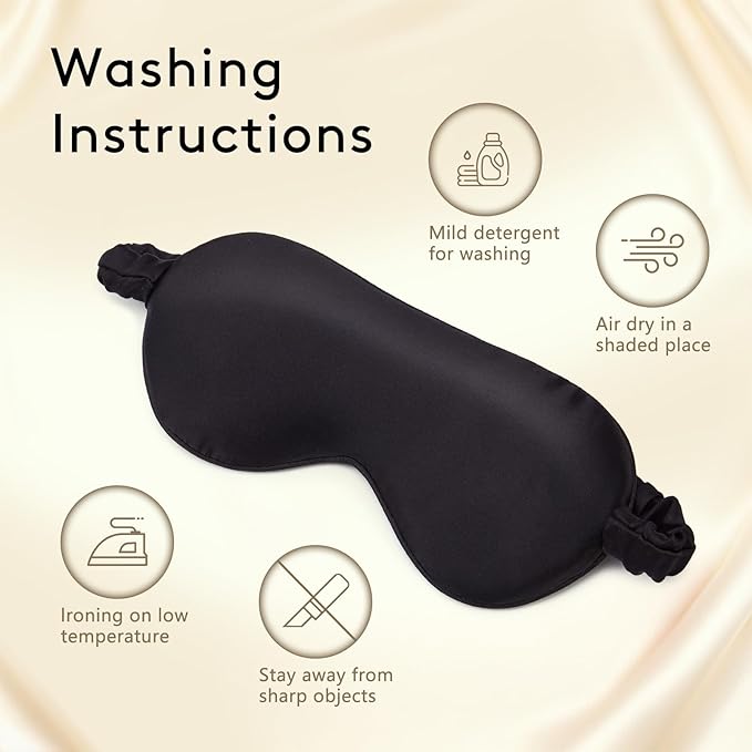 100% Pure 6A Mulberry Black Silk Sleep Mask for Women and Men, Adjustable Blackout Eye Cover, Breathable Travel Eye Mask for Sleeping, Zero Pressure Comfort
