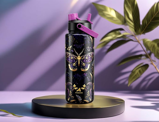 POWCAN 40 oz Insulated Water Bottle with 2-in-1 Straw and Spout Lid, Keep Cold 24H, Leak-Proof, BPA-Free, Double Wall Stainless Steel Water Bottle for Sports, Gym, Trip, and School (Monarch Butterfly)