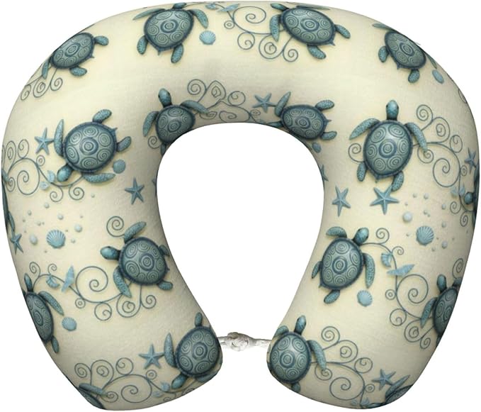 Travel Pillow for Men Women, Washable Relax U Shaped Neck Pillows for Car Head Pain Relief Sleeping Ocean Friends Sea Turtle