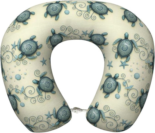 Travel Pillow for Men Women, Washable Relax U Shaped Neck Pillows for Car Head Pain Relief Sleeping Ocean Friends Sea Turtle