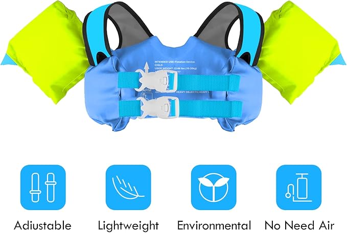 Chriffer Kids Swim Vest Life Jacket for 30-55 Pounds Boys and Girls, Toddler Floaties with Shoulder Harness Arm Wings for 2,3,4,5,6,7 Years Old Baby