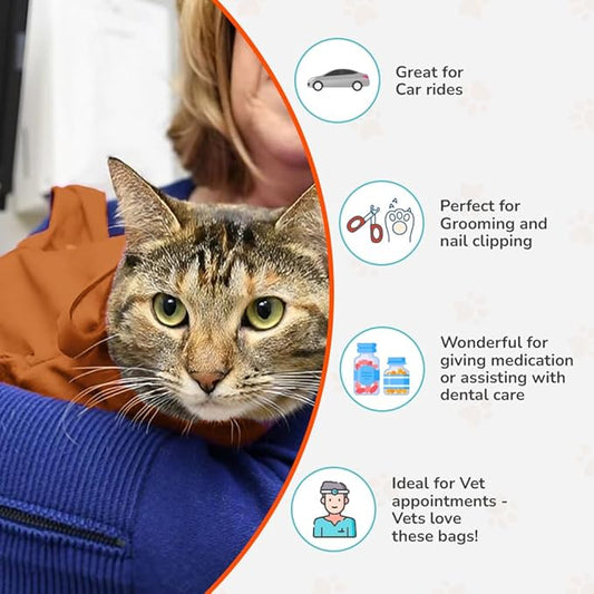 Cat-in-the-Bag Cozy Comfort Carrier - Large Caramel Cat Carrier Soft and Pet Carrier for Medication Administration, Nail Clipping, Travel, Vet Visits, and Dental Care
