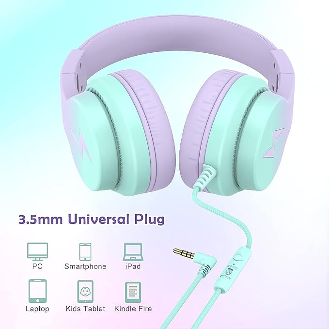 2 Pack Kids Headphones, Wired Headphones for Kids Over Ear with Microphone, 85/94dB Volume Limiter Headphone for Girls Boys, Foldable Headphone for Learning & Entertainment