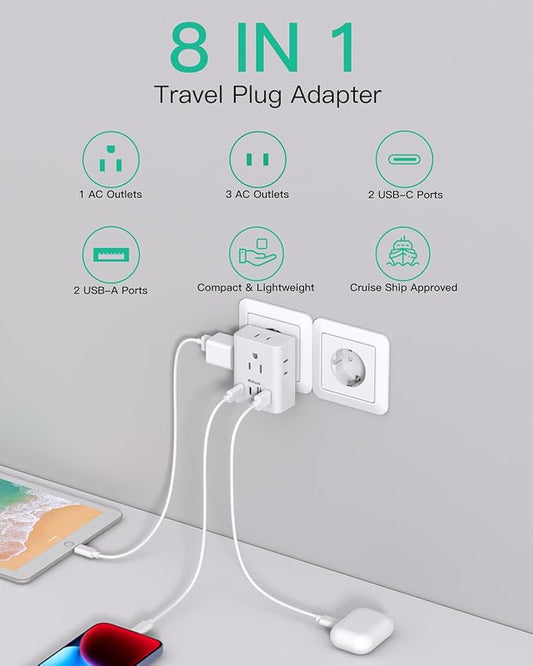 2 Pack European Travel Plug Adapter, International Power Adapter with 4 Outlets 4 USB C Ports (2 USB C), Type C Adapter for US to Most of Europe EU Italy Spain Greece Portugal France Germany