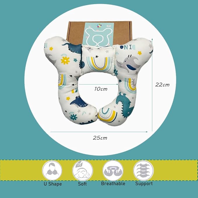 Baby Neck Pillows, Comfortable Baby Travel Head Neck Support Pillow for Car Seat Stroller Pushchair, Soft PP Cotton Travel Pillow for 0-1 Year Old Toddler Infant Newborn, Dinosaur