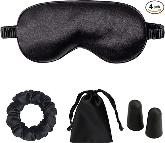 Silk Satin Sleeping Eye Mask, Black Sleep Eye Mask Night Blindfold for Women and Men, Soft Breathable Blackout Eyeshade Eye Cover for Travel, Wedding Bridesmaid Gift