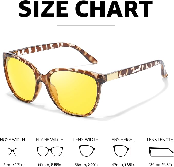 Myiaur Night Vision Driving Glasses for Women, Polarized Anti Glare Yellow Lens Glasses for Nighttime, UV400 Protection