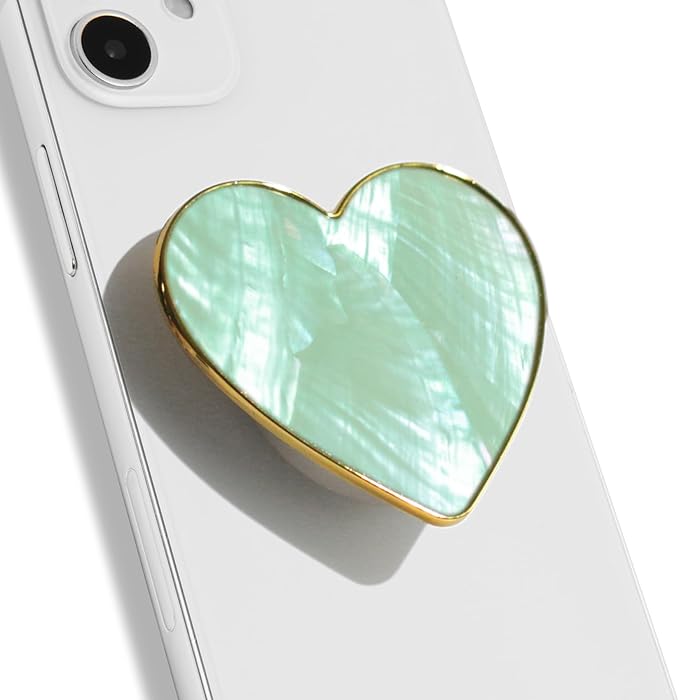 OnTheGrip Cute Natural Seashell Design Heart Shape Collapsible Mobile Phone Grip Stand Holder for Smartphone Tablet Cell Phone Accessory (Aqua Blue)