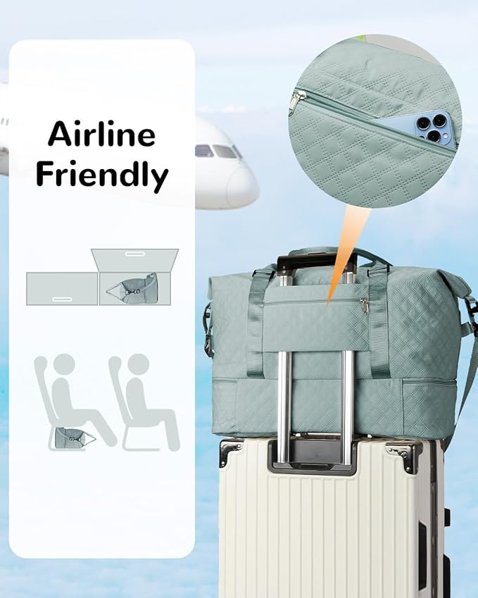 50L Large Travel Duffel Bag with Shoe Compartment & Toiletry Bag for Women, Large Hospital Bag with Wet Pocket, Blue