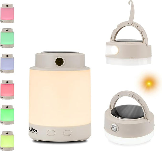 3-in-1 Camping Light with Tent Lantern, Handheld Flashlight & RGB Night Light – USB & Solar Rechargeable, Hook Design, 2 Brightness Levels + SOS, Ideal for Outdoor Use
