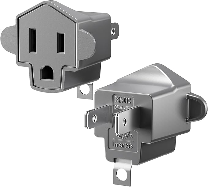 2 Prong to 3 Prong Outlet Adapter, ETL Listed 3-2 Prong Adapter, Fire-Retardant (392℉) PBT Material, SUPERDANNY Heavy Duty Wall Plug Adapter for Old Homes, Travel to Japan, Gray, 2-Pack