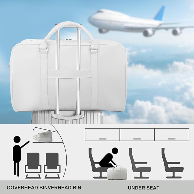 Travel Duffle Bag for Women & Men - Weekender Overnight Bag, Large Carry-On Gym Bag, Sports Duffel, Hospital Bag, Yoga Tote,Work Bag & Trolley Sleeve (White)