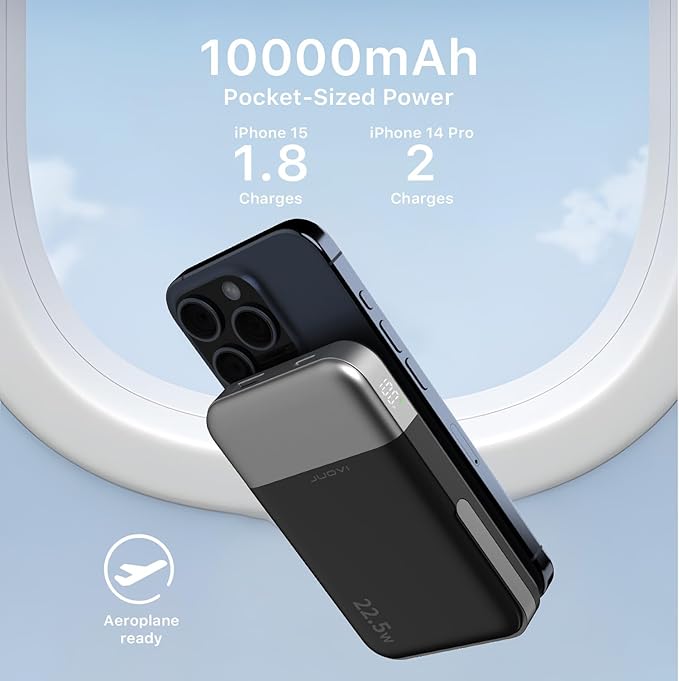 Magnetic Power Bank, 10000mAh Wireless Portable Charger, 22.5W Wireless Battery Pack with LED Display, Portable Phone Charger with Stand for iPhone 17/16/15/14/13 Series (Black)