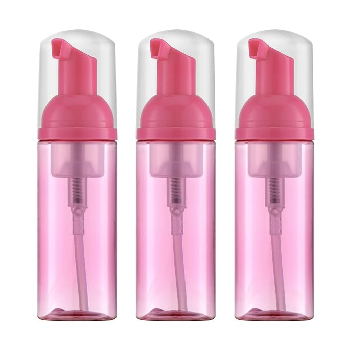 2oz Foam Bottle (3PCS) Empty Foaming Pump Dispenser for Hand Soap, Lash Cleanser, Shampoo to Travel (60ml, Rose Red)