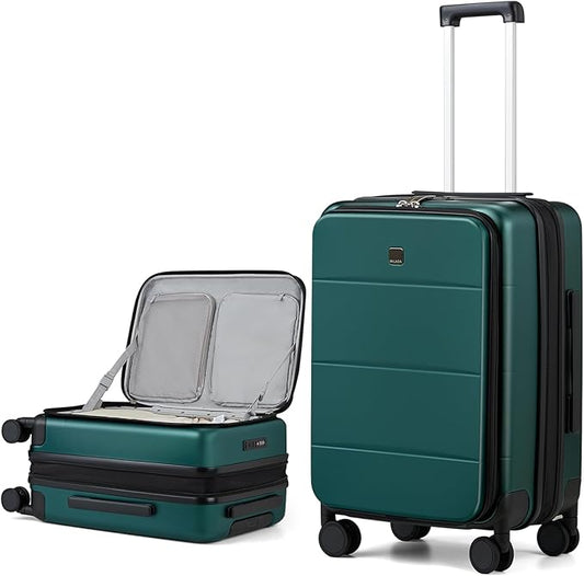 MILADA Expandable Checked Luggage 24 Inch Top Opening Travel Luggage Hard Shell Suitcases with Wheels TSA Approved Luggage Trunk Rolling Medium Checked Suitcase, Blackish Green