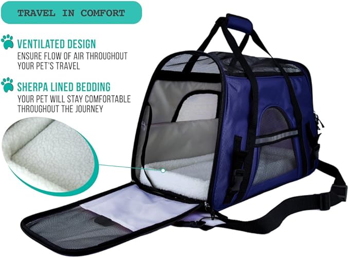 PetAmi Airline Approved Pet Carrier for Cat, Soft Sided Dog Carrier for Small Dogs, Cat Travel Supplies Accessories Indoor Cats, Ventilated Pet Carrying Bag Medium Large Kitten Puppy, Small Royal Blue