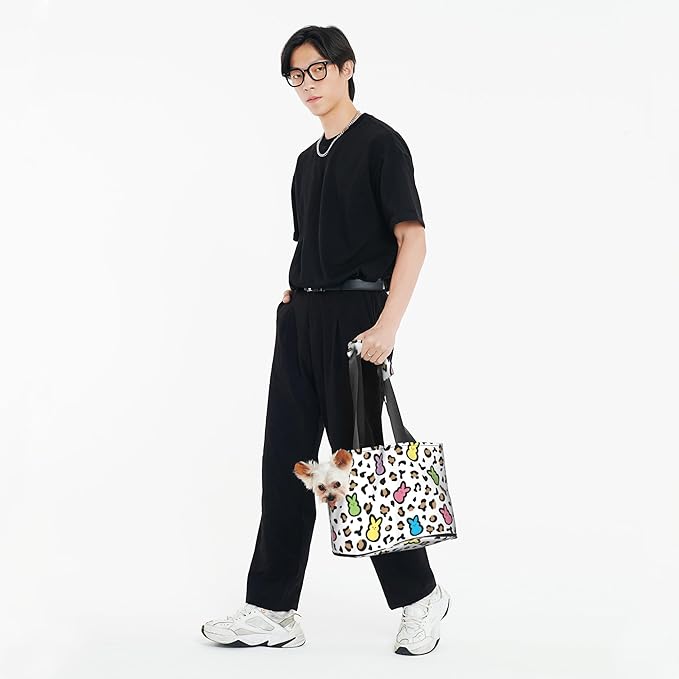 Easter Bunny Leopard Print Small pet (Kitten or Puppy) Travel Handbag Portable Foldable Shoulder Bag pet backpackBlack