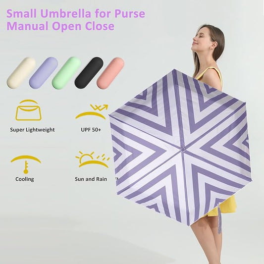 BAODINI Travel Essentials Mini Umbrella for Purse With Case Small Compact UV Sun Protection Lightweight Tiny Pocket Manual Open Close Umbrella for Women Kids and Men Fit Purse Backpack