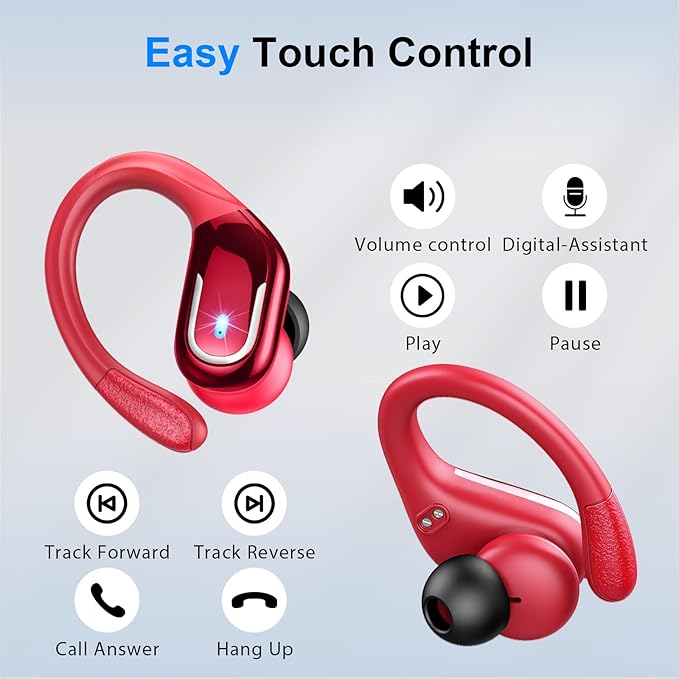 Wireless Earbuds Sport, Bluetooth 5.4 Headphones 2026 Bluetooth Earbuds with 75Hrs Stereo, 4 ENC Mic, Over-Ear Buds with Earhooks Noise Canceling Earphones , IP7 Waterproof Headset for Workout/Running