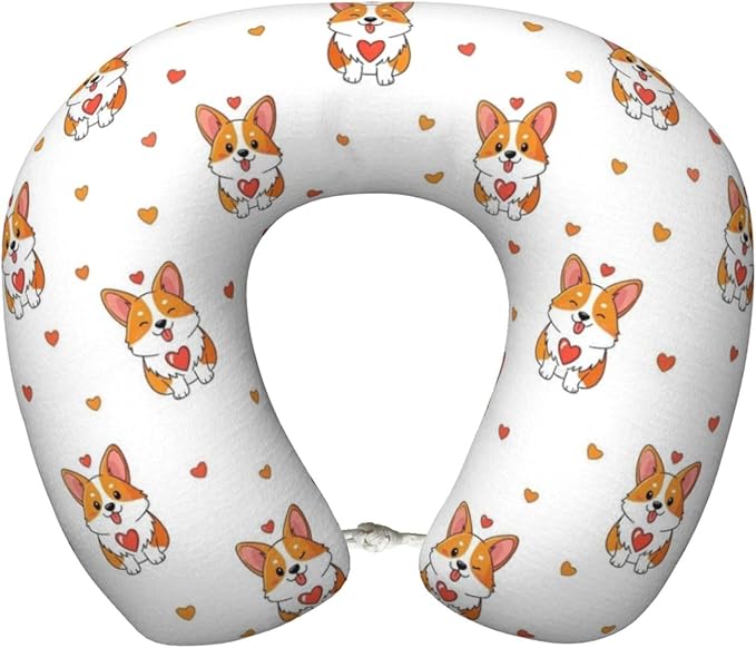 Travel Pillow for Boys and Girls, Comfortable Neck Chin Head Support Cushion Corgis Funny Dog Design, Comfortable for Airplanes Car Sleeping Rest