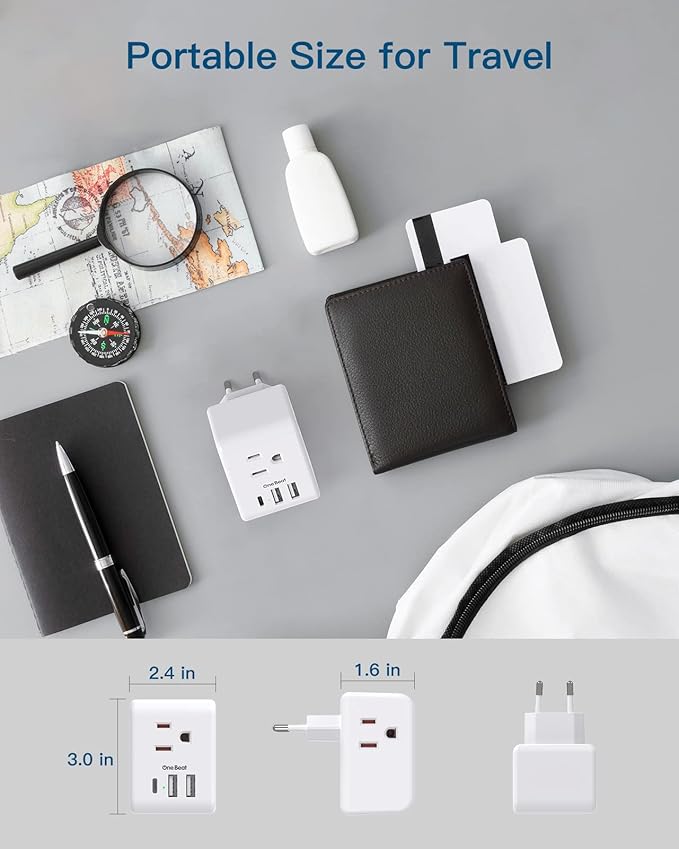 1 Pack European Travel Plug Adapter, Italy Spain Power Plug Adapter with 3 Outlets 3 USB Charging Ports(1 USB C), Type C Plug Adapter Travel Essentials to Most Europe EU Spain Italy France Germany