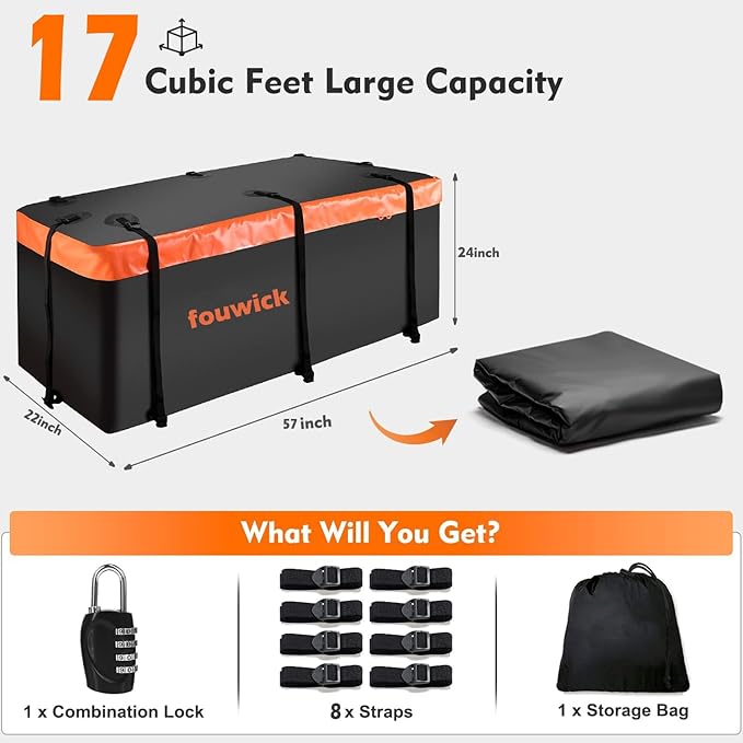 fouwick lugglage Basket 60x24x13 inches, Folds Flat, 600 Lbs Heavy Duty Hitch Cargo Basket with Waterproof Bag, Black，Luggage Storage (60X24X13 inch with Bag)
