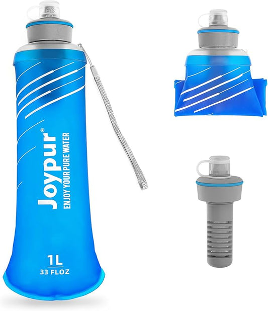 Collapsible Squeeze Water Filter Bottle - 1000ml with Filter with NSF/FDA Certification Befree or Peak Series replacement for Hiking,Running,Camping,Travel,Cycling,and Fishing; BPA-Free(Blue)