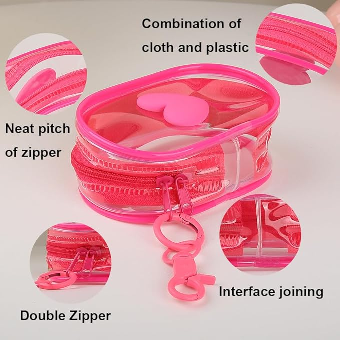 Charging Cable Storage Bag, Lovely 3D Love Heart Waves Design Transparent Compact Travel Cables Carrying Storages Case Electronic Accessories Charger Cord Wire Organizer, Rose Love