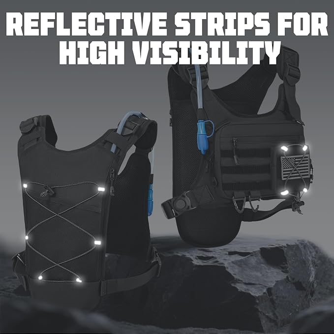 Hydration Vest with 2L Water Bladder for Men and Women,Lightweight Adjustable Hydration Backpack,Reflective Running Vest Chest Bag for Climbing Cycling Hiking