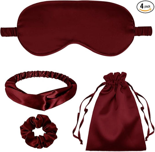 4Pcs Silk Sleep Masks Satin Eye Mask Silky Eyes Cover Blindfold Eyeshade Headband Scrunchies Pouch Bags Bridesmaid Gifts