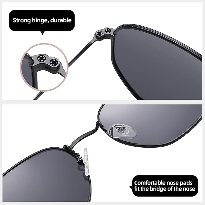 MEETSUN Polarized Hexagon Sunglasses for Women Men Polygon Square Sun Glasses UV400 Protection Metal Frame