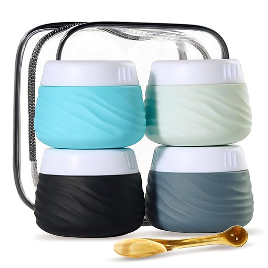 Travel Containers for Toiletries, Silicone Jar with Lid Eternal Moment, TSA Approved Travel Size Bottles with Clear Bag, Leak-proof Traveling Accessories Cosmetic for Lotion Face Body Cream (4 Pack)