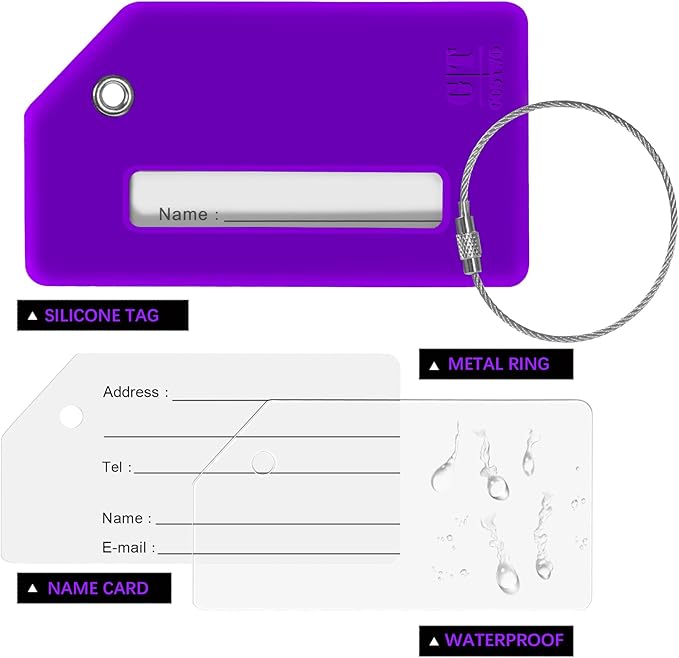 Gostwo 2 Pack Silicone Luggage Tags for Suitcases, 26 Initial Letter Baggage Labels Handbag School Bag Suitcase Instrument Tag with Stainless Steel Loop(Purple) (Letter P)