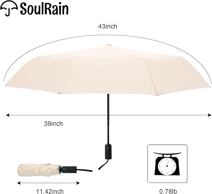 SoulRain Travel Umbrella - Compact Umbrella for Rain - Perfect Large Auto Folding Umbrella - Ideal Car umbrella, Small umbrella, and Travel Companion