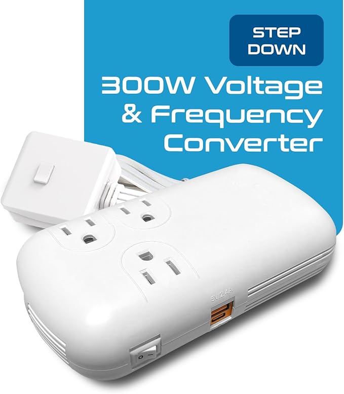 Ceptics 300W Travel Voltage Converter, 220V to 110V 50Hz to 60Hz Step Down for Curling Iron, Straightener, 1 USB, 1-USB-C 18W, SWadApt A B C E/F G I