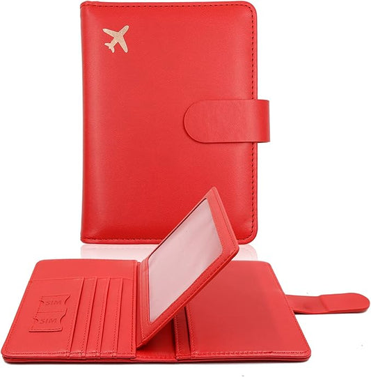 Melsbrinna Rfid Passport Holder for Travel women/Men, Cute Passport Wallet Rfid Blocking Card Slots, Rfid Passport Cover/CaseTravel Wallet, Passport Book Holder (1, Red2)