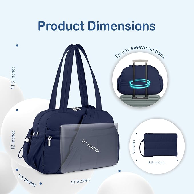 TOPDesign Travel Duffel Bag for Women, Puffer Gym Bag Sports Tote with Wet Pocket, Carry On Weekender with Luggage Sleeve (Navy Blue)