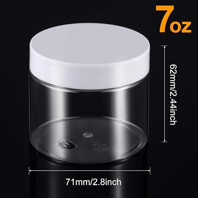 SATINIOR 12 Pack 7 oz Plastic Container Jars with Lids Round Clear Travel Cosmetic Container Slime Jars for Toiletries, Lotion, Cream, Ointments, Makeup, Rhinestone, Samples, Kitchen Storage(White)