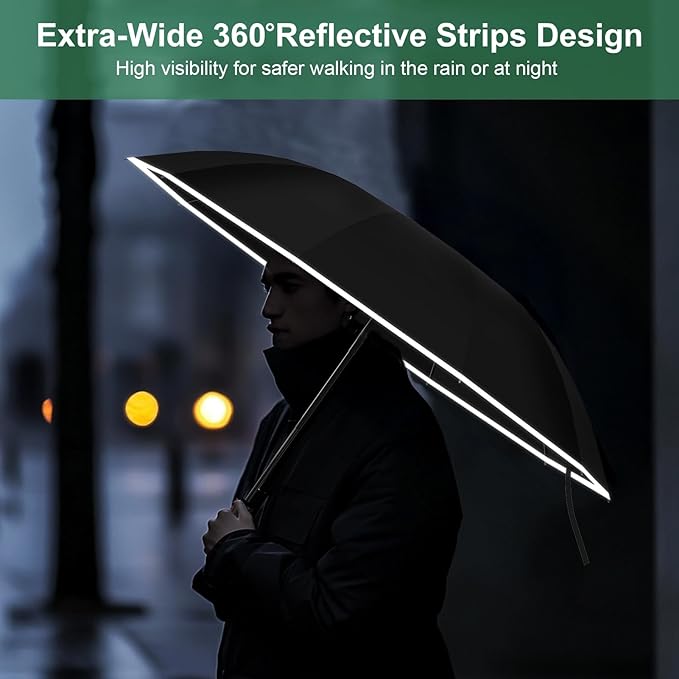 Rappeo 4-in-1 Inverted Travel Umbrella Compact, Automatic Large Umbrellas for Rain & Sun, Portable Windproof Umbrella for Backpack, Reverse Folding Umbrella for UV with Reflective Strips,Lightweight