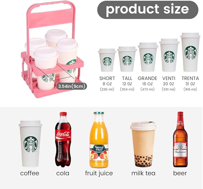 musbus Reusable Drink Carrier with Handle for Delivery Drivers, Portable Cup/Coffee Holder Accessories for Delivery, Foldable Drinks Caddy with Tray, Car Durable Plastic Festive Bottle, Vacation