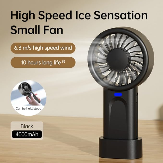 HOMETOP Handheld Fan Mini Portable 5 Speeds, 4000mAh,Personal Powerful Hand/Desk Fan for Travel, Outdoor, Home, Office, Camping, Women Small Fan (2, Black White)