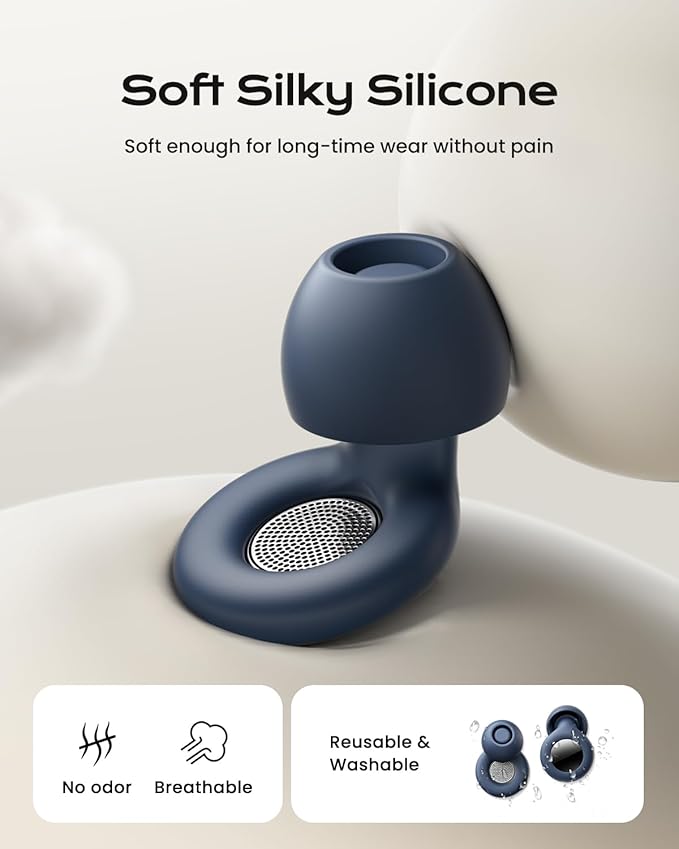 ESSAGER Ear Plugs for Sleeping Noise Cancelling, Reusable Silicone Earplugs for Sleep, Deep Focus, Travel, High-Fidelity Hearing Protection, 45-49dB Noise Reduction,Blue