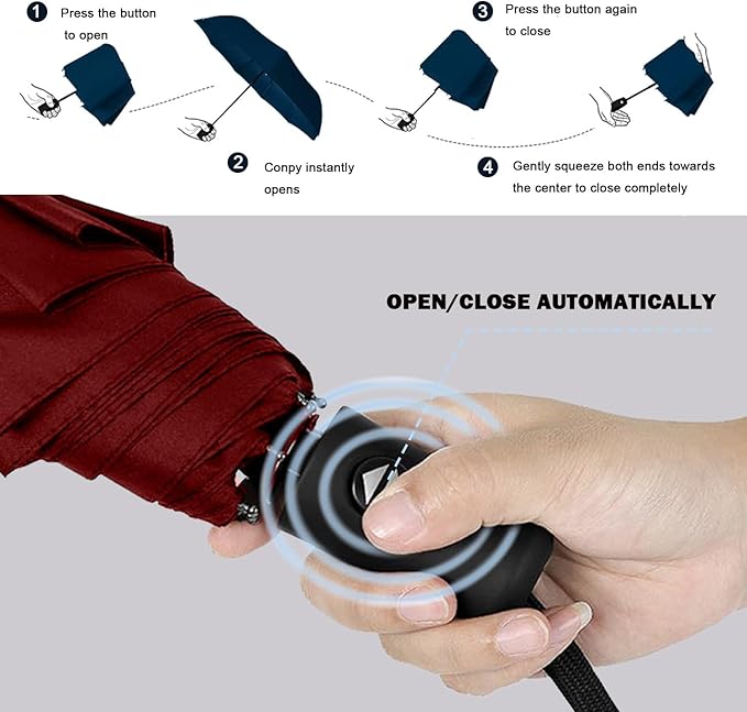 SIEPASA Windproof Travel Compact Umbrella-Automatic Umbrellas for Rain-Compact Folding Umbrella, Travel Umbrella Compact, Small Portable Windproof Umbrellas for Men Women Teenage. (Wine Red)