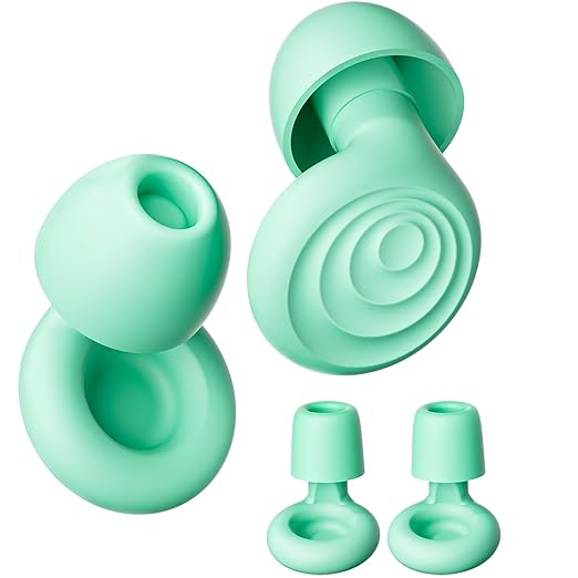 Ear Plugs for Sleeping Noise Cancelling, Reusable Soft Noise Reduction Earplugs for Sleep, Focus, Travel, Work, Motorcycle, Concert with 6 Silicone Ear Tips and 6 Foam Ear Tips - 25-35dB Green